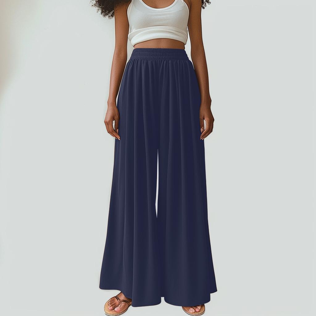 Spring Summer Autumn Elastic Wide Band Leg Pants Female Solid Wide Full Length Pants Casual Ladies Trousers Plus Size