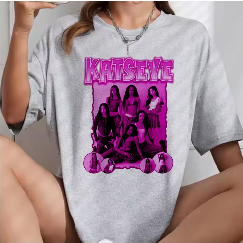 Katseye Прекрасный Хаос Розово-серые Футболки Kpop Футболка Женская и Унисекс Оверсайз Футболка Графическая Футболка с Коротким Рукавом Унисекс Топы