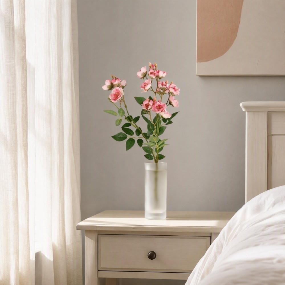 with Leaves Artificial Rose Flower Branch Multi-headed Rose Faux Flowers Home Office Decor