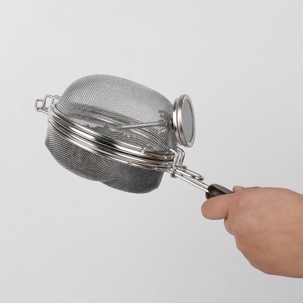 Stainless steel hand roaster with wooden handle, round, 14cm diameter, suitable for home use (includes cooking thermometer)
