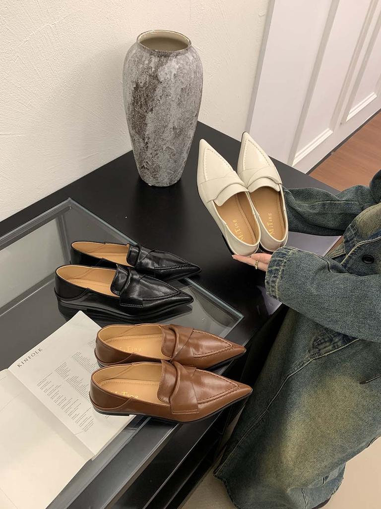 Fashion Fashion Women Loafers 2024 New Arrivals Autumn/Spring Dress Shoes Pointed Toe Black White Brown Ladies Mary Janes Size 35-39