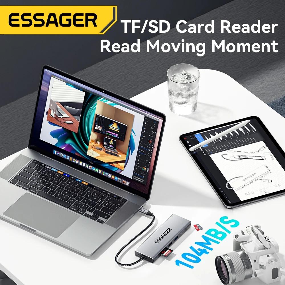 Essager USB-концентратор 8-в-1 с функцией хранения диска USB Type-c к HDMI-совместимой док-станции для ноутбука Macbook Pro Air M1 M2