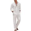 2pcs Set Men's Cotton Linen Shirt and Pants Suits for Men Beach Wear Tracksuit Solid Color Shirts Sweatpants Hawaiian Vacation