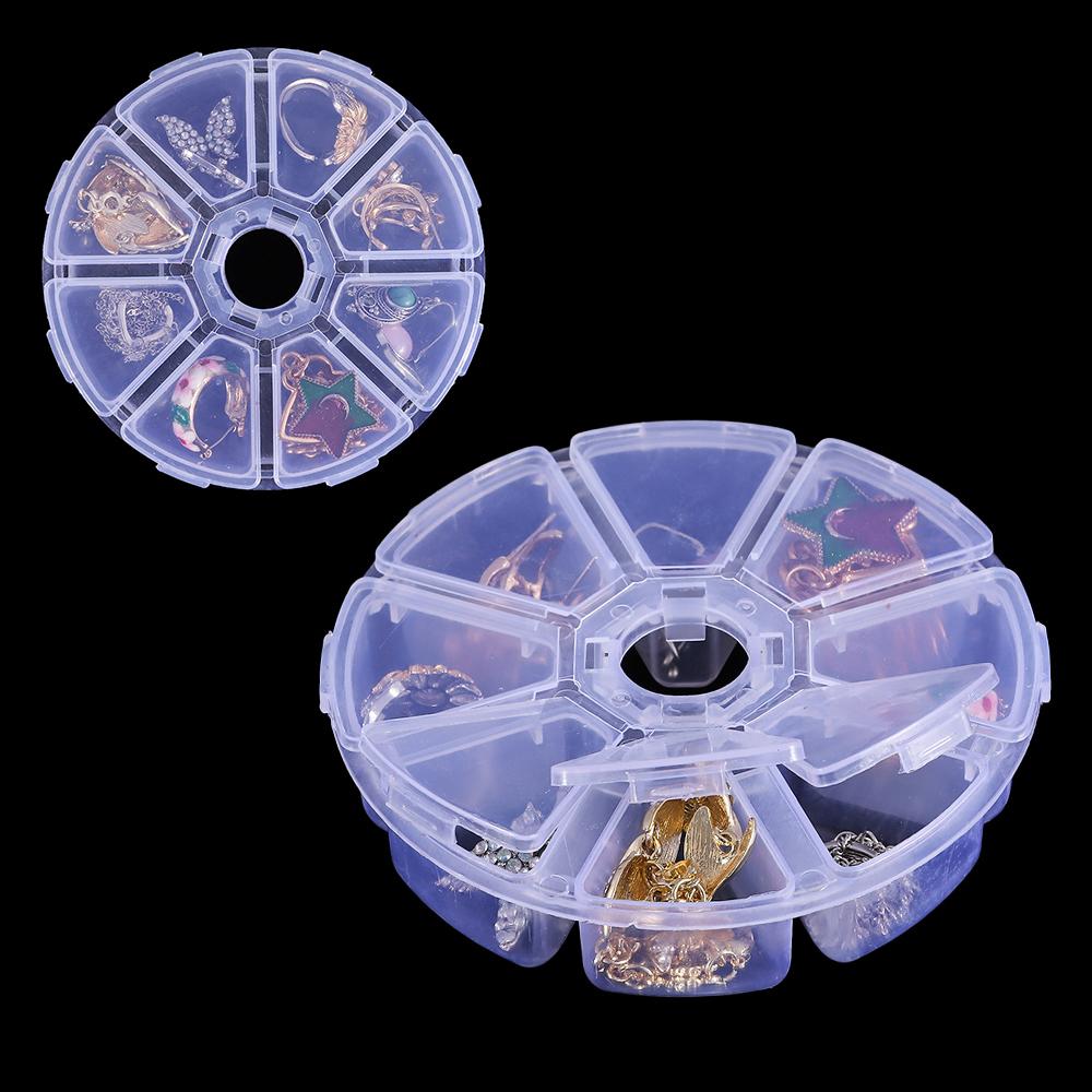 Round Beads Organizer Empty Storage Box Jewelry Container Nail Art Rhinestones Case 8 Grids