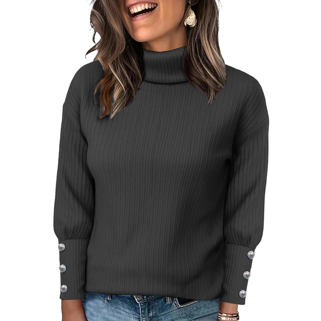 Женский вязаный однотонный пуловер с длинными рукавами и высоким воротом