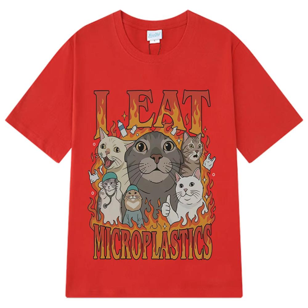 Cursed Cat I Eat Microplastics Graphic T Shirt for Men Women Funny Meme T-Shirt Summer Short-sleeved Loose Casual Cotton T-shirt7