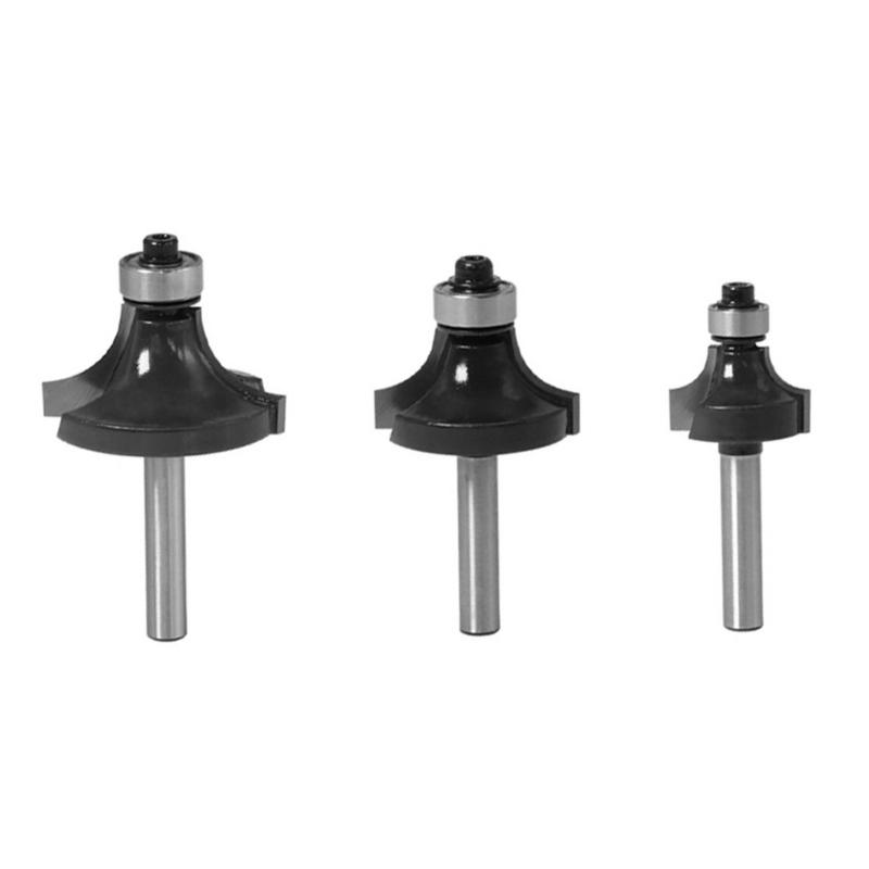 652F Professional Edged Rounding Router Bit Set 3/8 3/4 1 Inch 3 Piece Alloy Steel Cutters Fit for 1/4 Inch Shank Tool