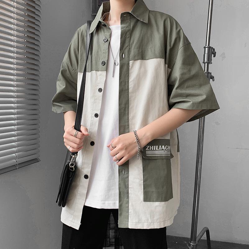 Мужская модная футболка с коротким рукавом в стиле колор-блок - Гонконгский и корейский стиль