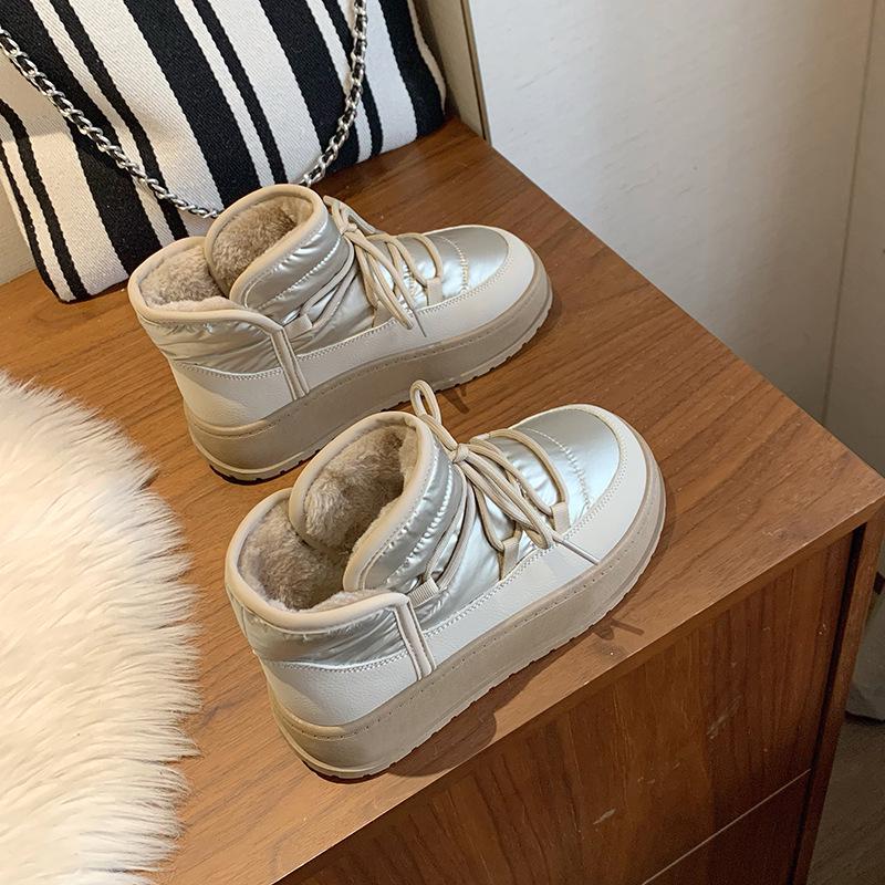 Женские высокие зимние ботинки Plus Velvet, зима 2024 г., теплая повседневная обувь в корейском стиле (К2905)