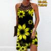 Летнее модное сексуальное платье без рукавов, мягкое повседневное платье с 3D принтом подсолнечника, платье на бретельках без рукавов, летнее платье на подтяжках