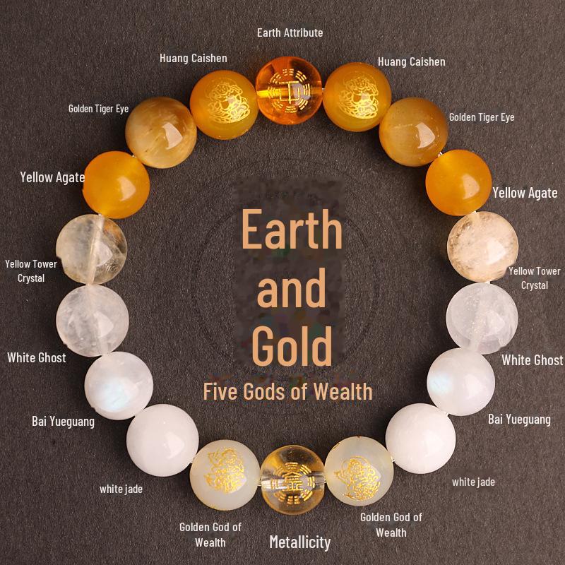 Двойной элемент Вода и Дерево Пятисторонний Бог Богатства Благоприятный Кристалл Браслет для Мужчин и Женщин