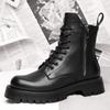 Boots Men  High Top British Style Mid Top Leather Shoes Men's Boots Winter Thick Sole with Plush Warm Cotton Shoes