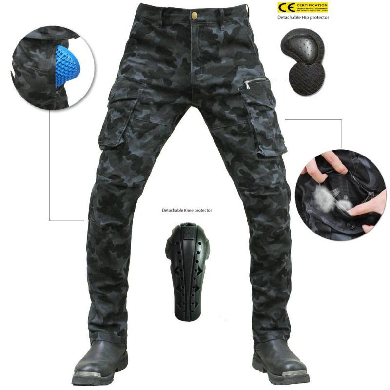 Mens Motorcycle Riding Pants With CE-Level Protection Pads Desert Camo Workwear Style Multi-Pocket Off-Road Protective Trousers