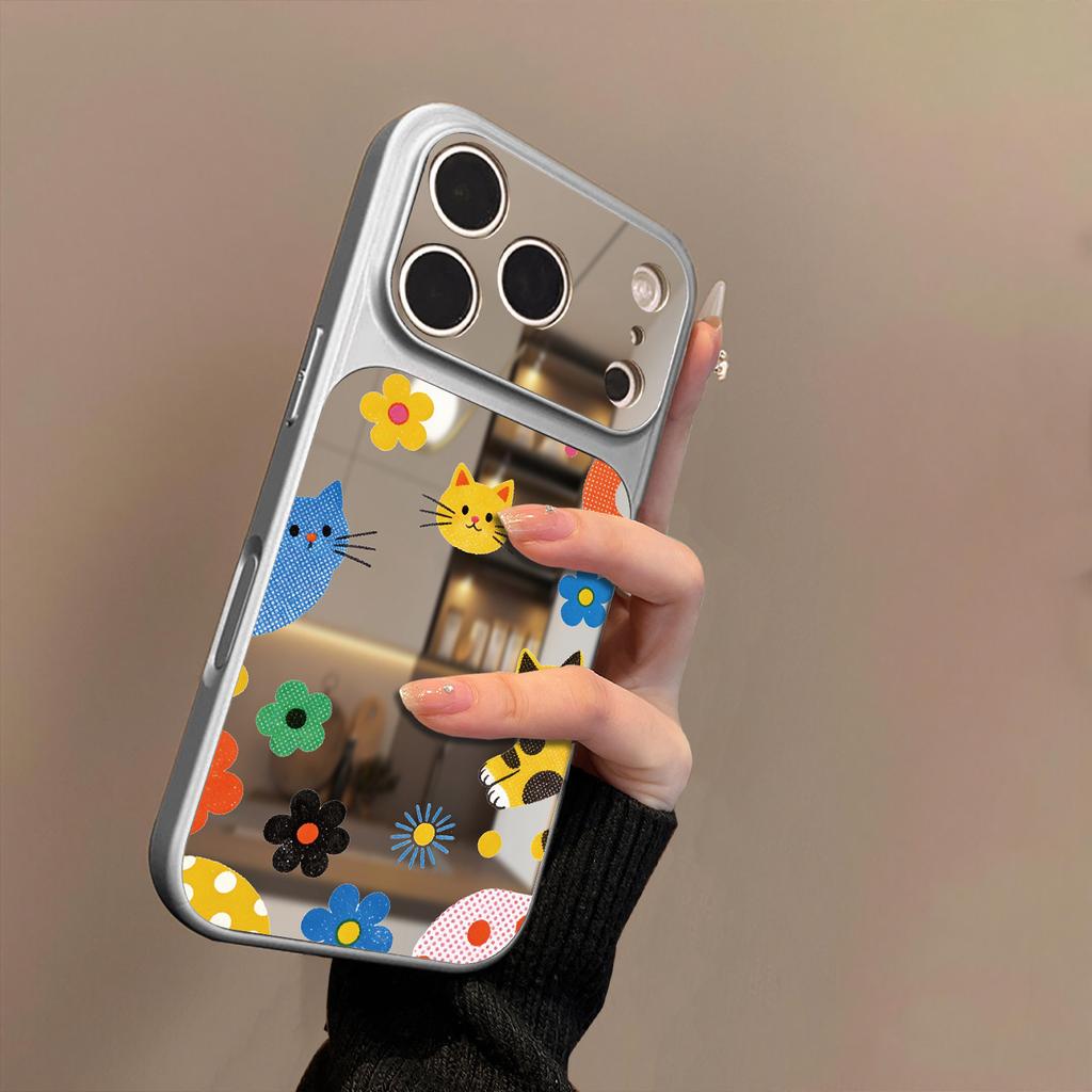 Цветочный котенок подходит для чехла на мобильный телефон iPhone17 16/14Pro Apple 13 Pro зеркальный 15promax17a