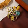 Женская мода броши с радужным цветком и бабочкой для женщин, роскошная брошь из эмалированного сплава желтого золота с растениями и животными, булавки