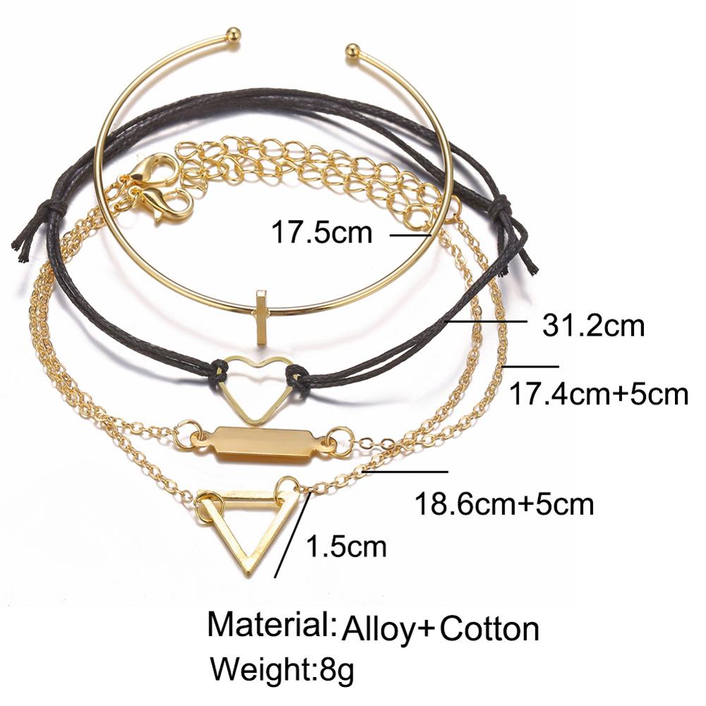 4 Pcs/set Women's Bracelet Heart-shaped Geometric Retro Simple Style Alloy Bracelet