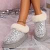 2024 женские новые зимние ботинки на платформе для снега, блестящие ботинки на толстой подошве без застежек, женские плюшевые теплые хлопковые женские туфли