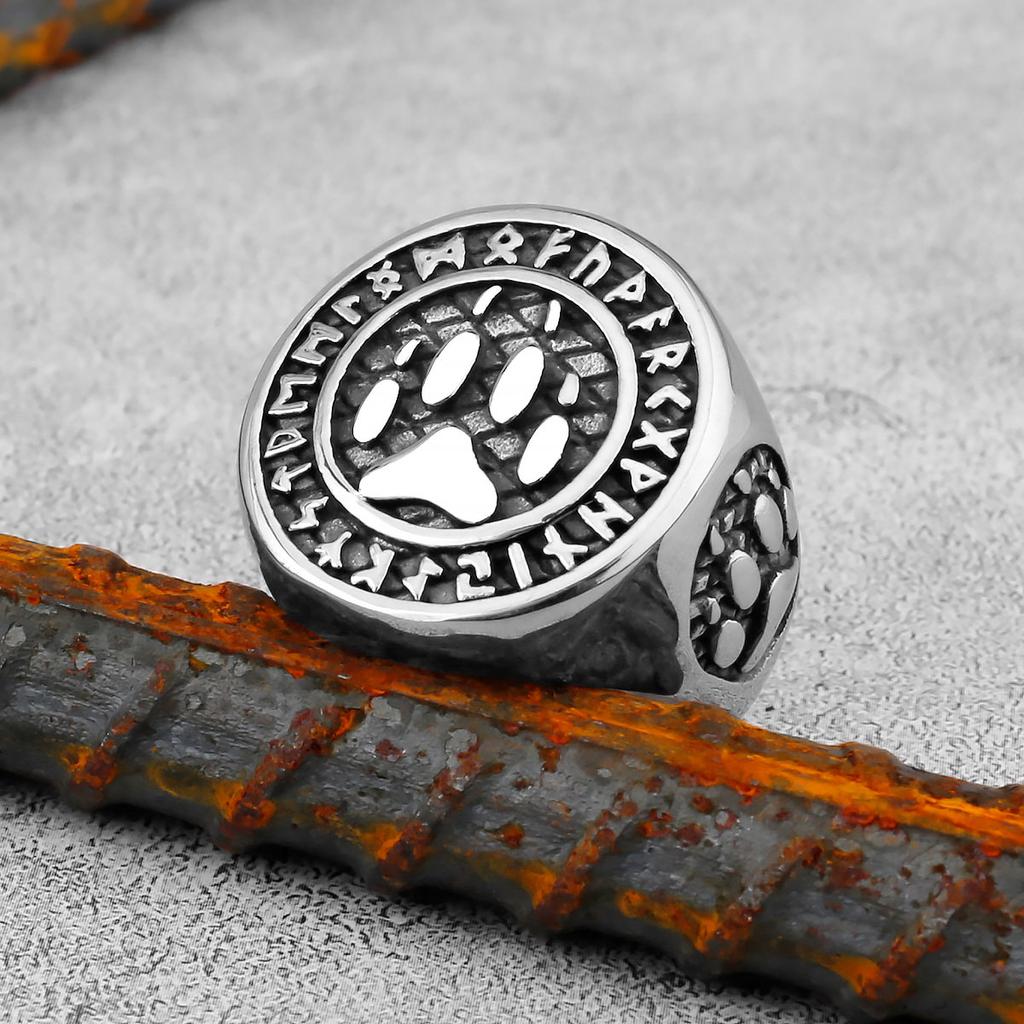 Руническое кольцо скандинавской мифологии Viking Bear Paw из нержавеющей стали Мужские кольца Панк Хип-Хоп Рок для Мужчины Парня Ювелирный Подарок