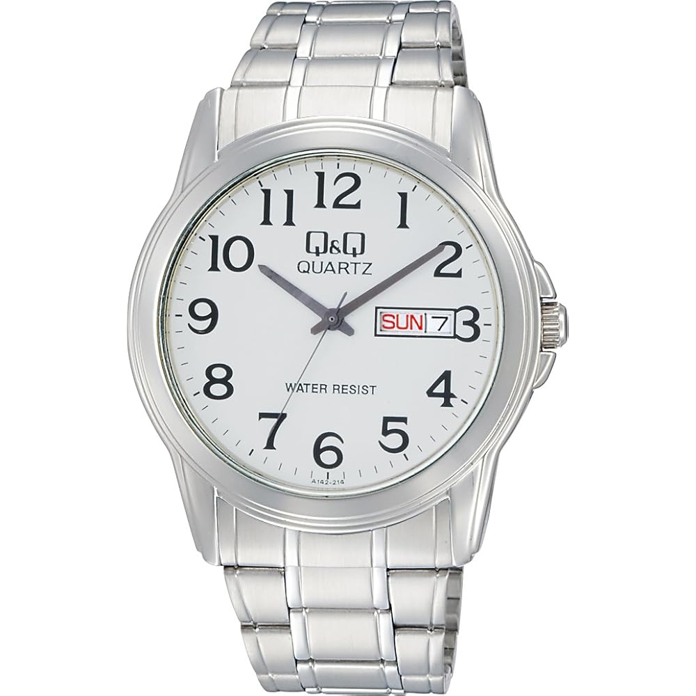 Citizen Q&Q Analog Waterproof Watch with Date and Day Metal Band A142-214 for Men Silver