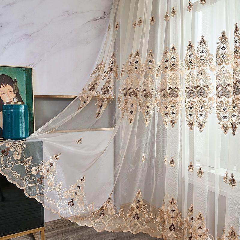 1 панельная перегородка, прозрачная занавеска, роскошная синяя прозрачная занавеска с вышивкой, кружевная фильтрующая занавеска, винтажная цветочная занавеска для окон для гостиной