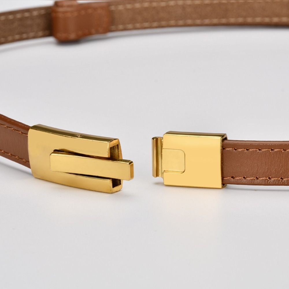 Metal Alloy Buckle Thin Waistband Versatile Cowhide Belt Trouser Dress Belts For Women Girls