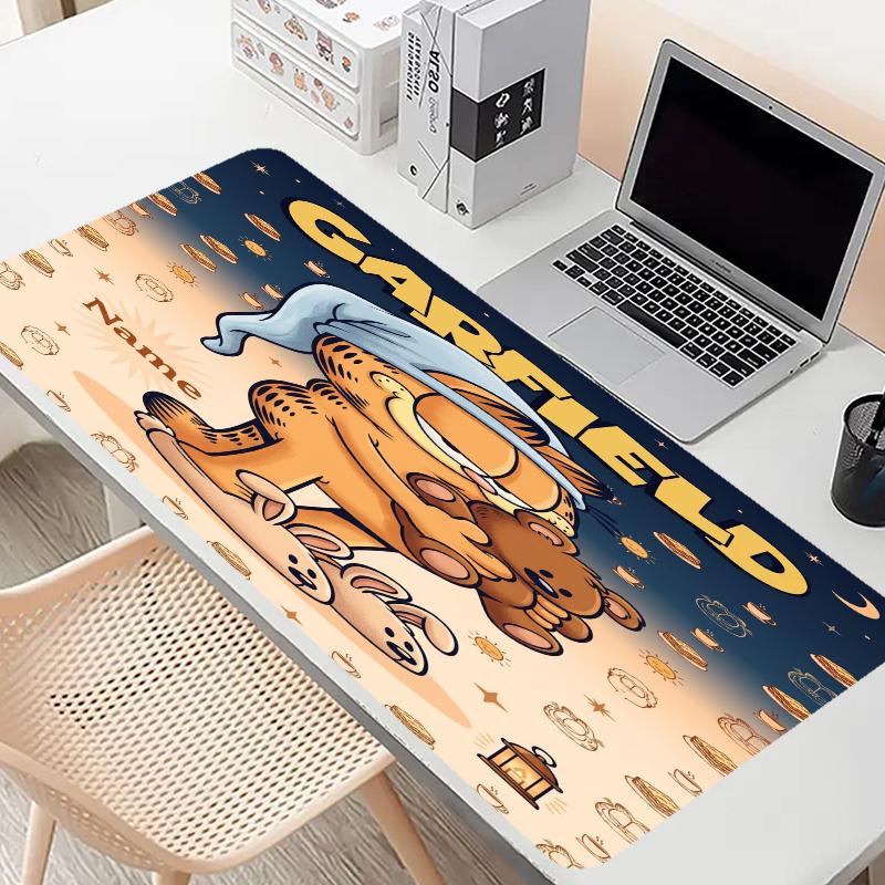 Custom Name Personalized Garfield Pattern Mousepad, Laptop PC Desk Mat, Decorative Desk Mat for Home Keyboard Pad Gift
