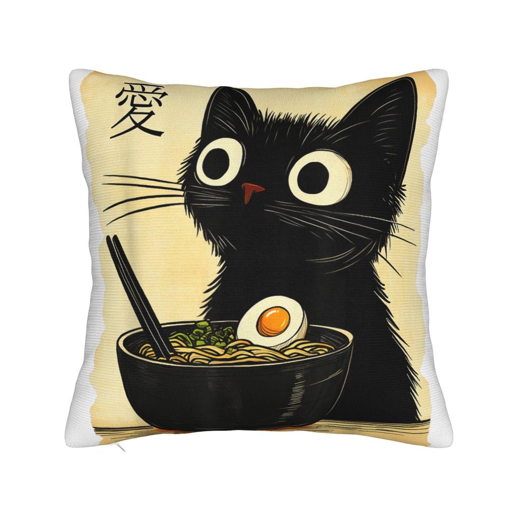 Cat Ramen Anime Kawaii Cat Pillow Case Square Pillow Cover For Chair Sofa Home Decor Kawaii Pillowcases