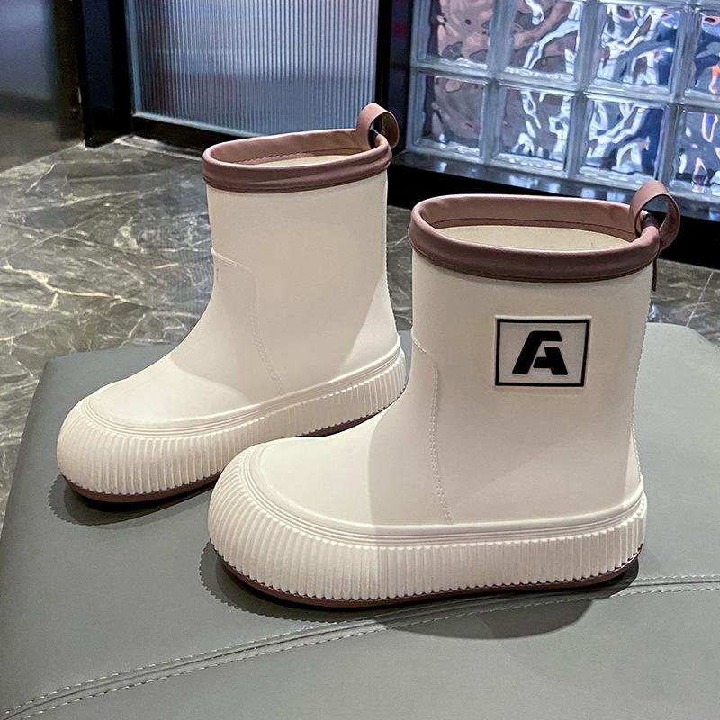 Зимние модные женские резиновые сапоги средней длины с толстыми подошвами, нескользящие женские резиновые сапоги, нескользящая обувь для отдыха на природе