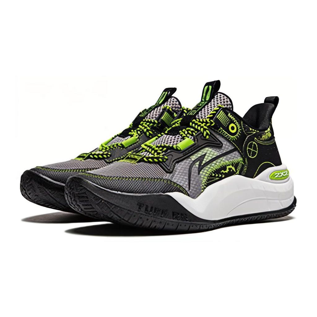 Баскетбольные кроссовки Li Ning Kids Territory V1 Light Foam из искусственной кожи со шнуровкой и низким верхом Детские баскетбольные кроссовки Серо-зеленые YKBU048-7