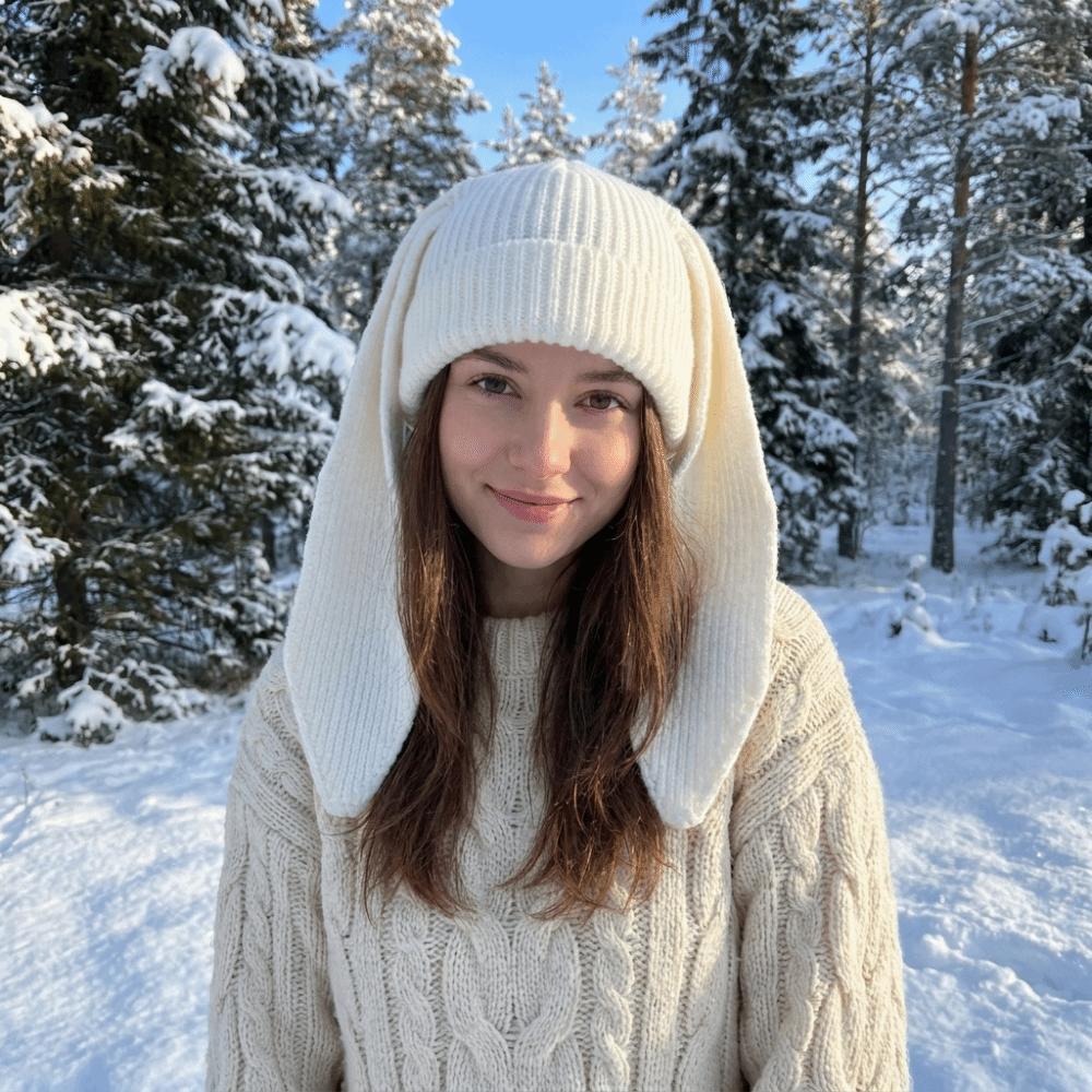 Cartoon Rabbit Long Ear Knitted Hat Warm Winter Pullover Hat Vintage Bunny Beanies Hat Autumn