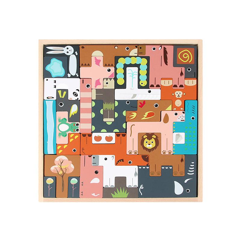 Children's Puzzle Creative Wooden Three-dimensional Puzzle Tetris Three-dimensional Animal Puzzle Puzzle Board Building Block Toy