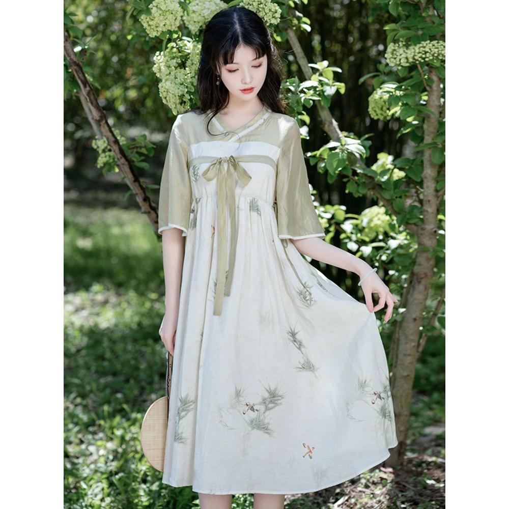 Летнее свежее художественное улучшение в китайском стиле Хань Элемент V-образным вырезом Фея Платье