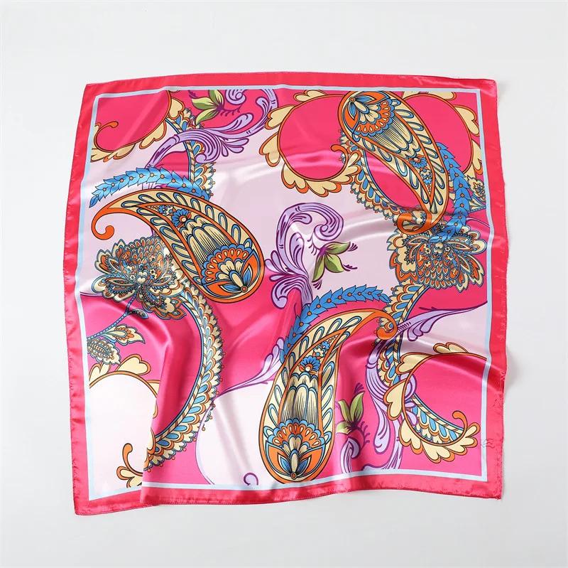 New Spring/Summer Orange Imitation Silk Neckerchief Outdoor Decoration Wraps for Women 90*90cm Cashew Print Square Scarf