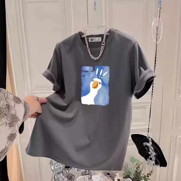 Cartoon Printed Short-sleeved T-shirt for Women In Summer New Fashionable Age-reducing Large-shoulder Pure Cotton Top