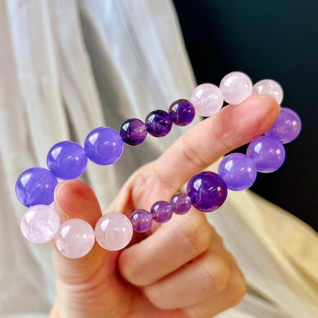 Vintage Powder Crystal Natural Amethyst Quartzite Jade Bracelet Atmosphere Beaded Bracelet