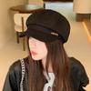 Hats for Women In Autumn and Winter New High End Metal Letter Mark Octagonal Hat Japanese Casual Literary Retro Newspaper Hat