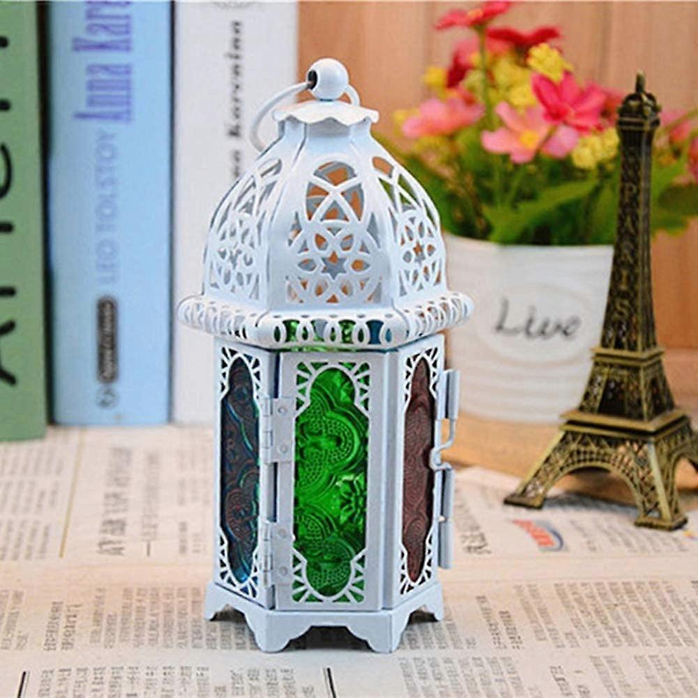 2 Piece Moroccan Style Candle Lights - Small Tea Light Candle Holder with Stained Glass Panel