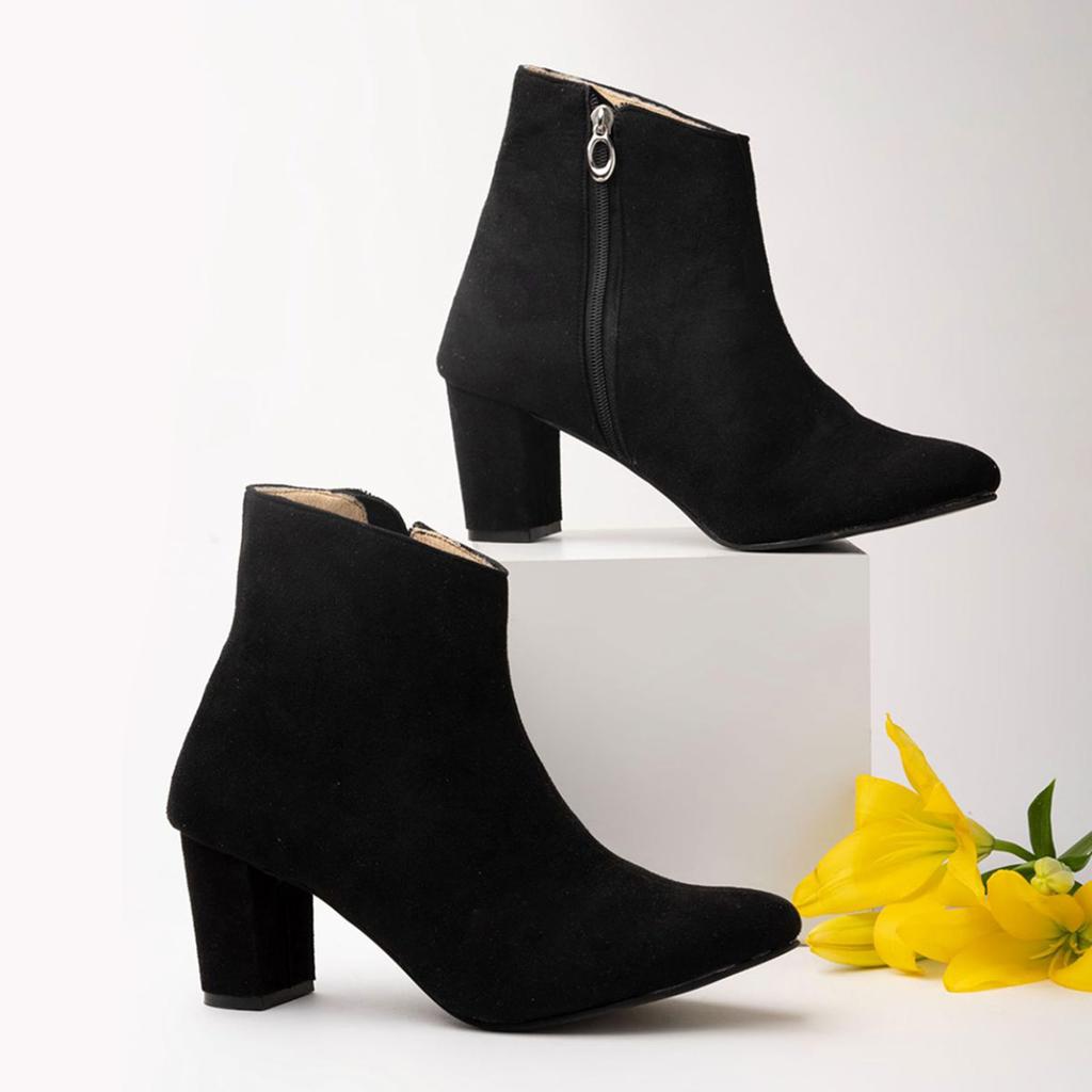 Shoetopia Женские короткие ботильоны на массивном каблуке с нескользящей подошвой, удобные модные ботильоны на щиколотку | Мягкая амортизирующая подошва | Для повседневной носки, вечеринок и зимы
