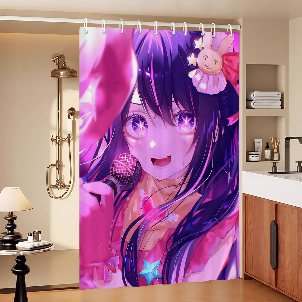 Oshi No Ko Anime Ai Hoshino Simple Bathroom Shower Curtain Shielding Partition Shower Curtain Quick Dry Can Be Scrubable Light