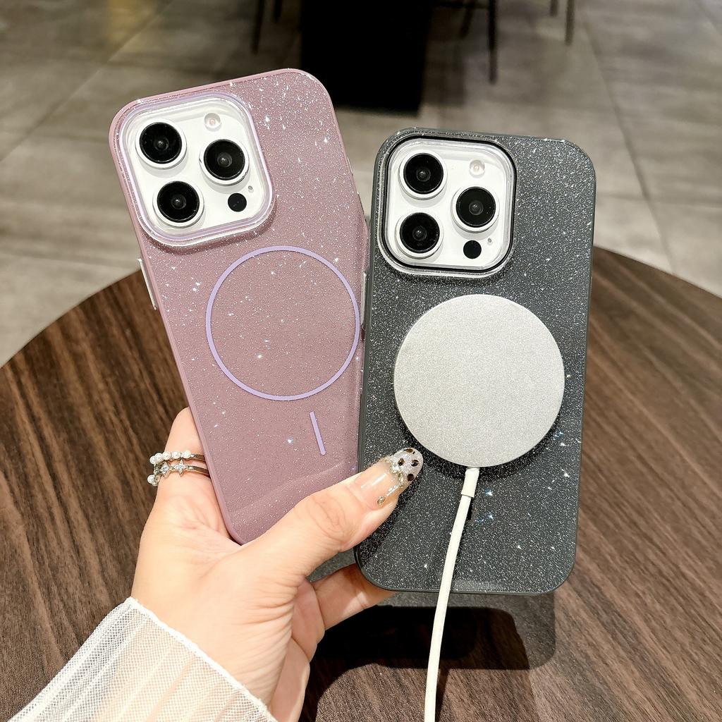 For IPhone16 New Thin Circle Magnetic Phone Case for Apple 15promax Starry Sky Glitter Protective Case