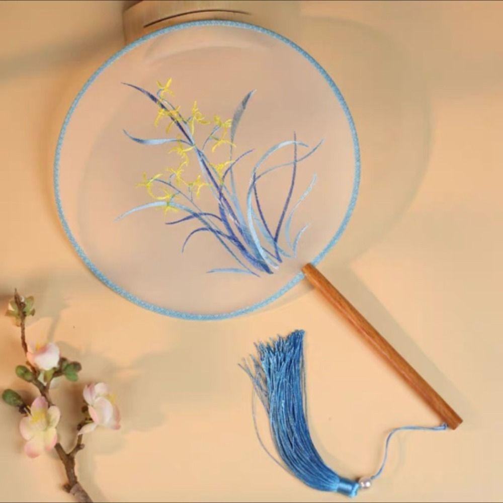 Wedding Home Decor Handheld with Pendant Photography Prop Embroidery Fan Silk Fan Chinese Style Fan