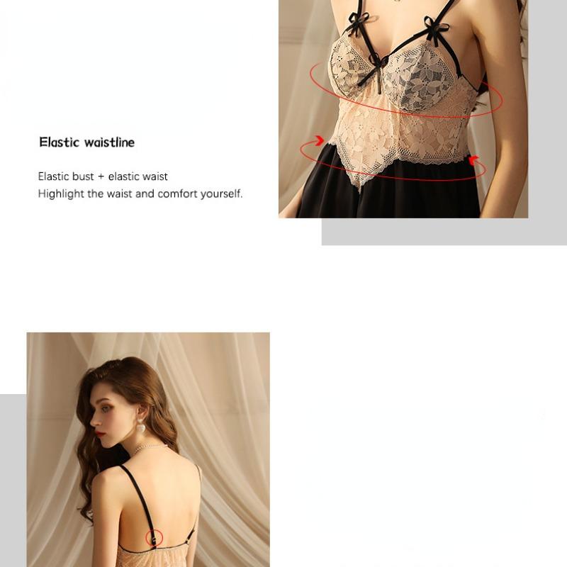 Летнее и осеннее сексуальное кружевное атласное платье с глубоким V-образным вырезом и подвеской для сна