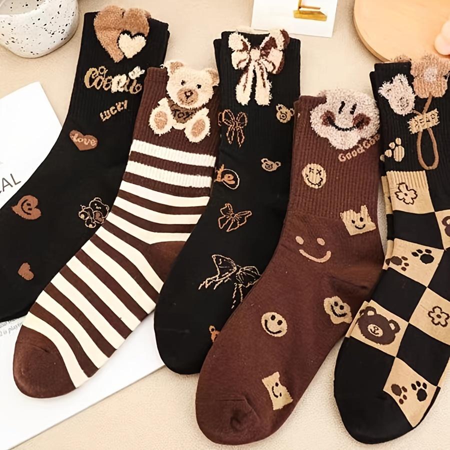 5 пар носков с рисунком медведя Милые и удобные носки средней длины Женские чулки и носки