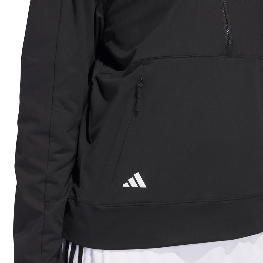 Женская куртка для гольфа Adidas Golf Adizero из смесовой ткани с длинным рукавом, черная, на молнии до середины.
