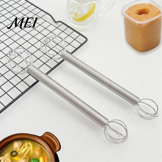 Soup Flavor Mixer Double Head Whisk, Stainless Steel Mixing Muddler, Handheld Blender Miso Dissolver Spoon for Paste Cream Eggs, Easy Clean