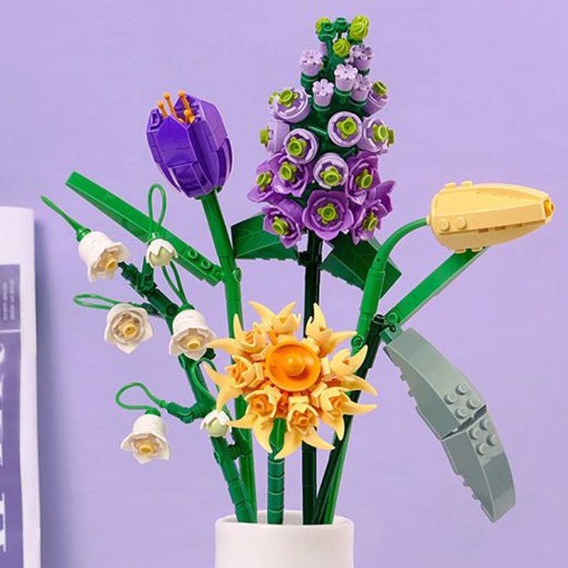 LOZ 1672 вечный цветок растение фиолетовый тюльпан астрантиамейор ландыш мини-блоки кирпичи строительные игрушки для детей без коробки