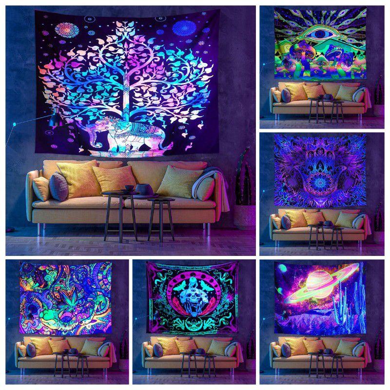 Хэллоуин Гобелен с черепом и флуоресцентным скелетом для декора комнаты в ультрафиолетовом свете