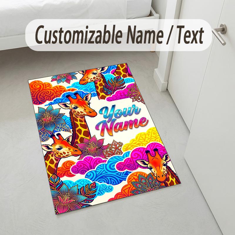 Floral Garden Theme Crystal Velvet Rug Personalized Custom Name Text Soft Floor Mat Home Decor