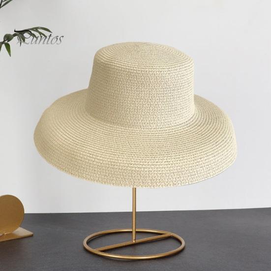 Women Summer Sun Hat Flat Top Large Brim Sun Protection Hat Solid Color Lightweight Straw Hat Beach Vacation Hat
