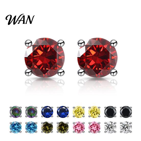 S925 Silver Earrings Zirconia Stud One Carat Main Stone Hypoallergenic Flat Gold Plated Back Comfortable Shiny Daily Wear Jewelry for Women Men Micro